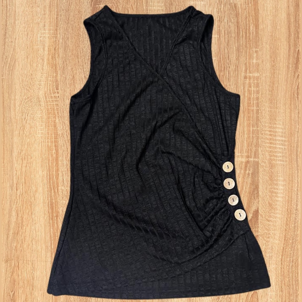 Black Sleeveless Top with Button Detail